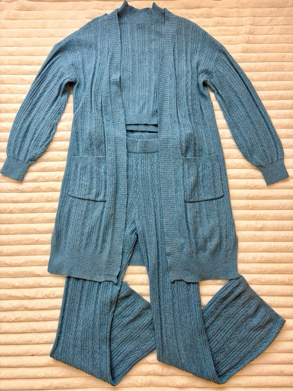 Sincerely Jules Sky Blue Ribbed Open Cardigan Sweater Set